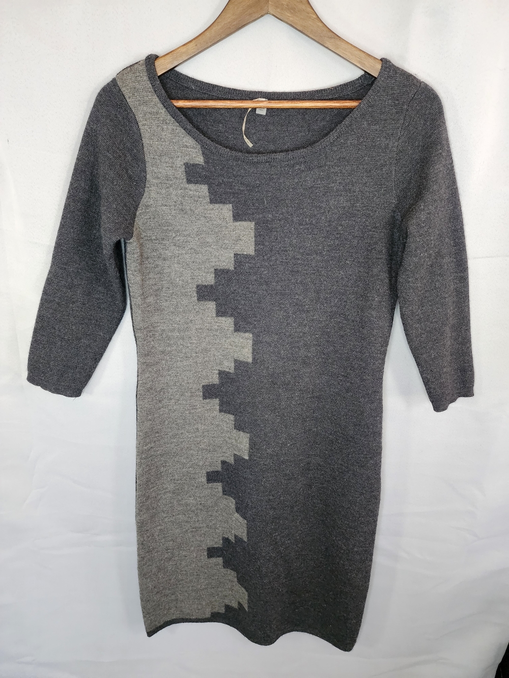 Adrienne Women's Gray Two-Tone Knit Merino Wool Dress